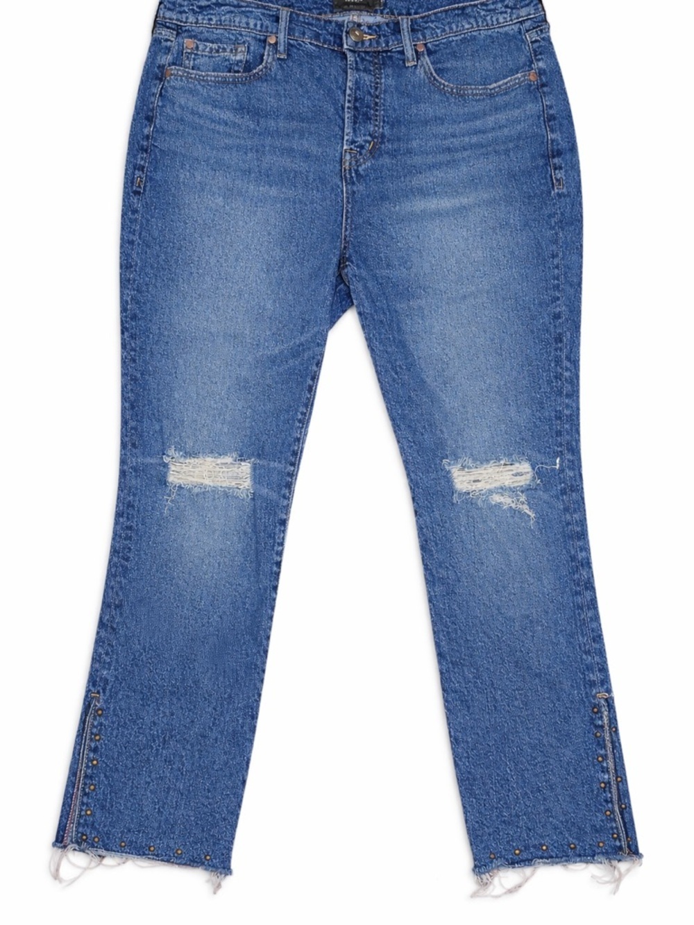 Torrid High Rise Straight Distressed Raw Hem Studded Split Ankle Jeans 14 Short